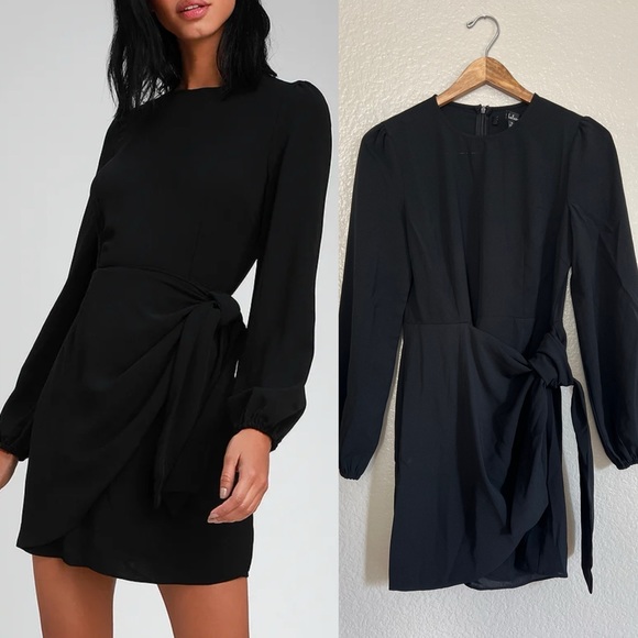 Lulus Dresses & Skirts - NWOT Black Long Sleeve Tie-Front Skater Dress